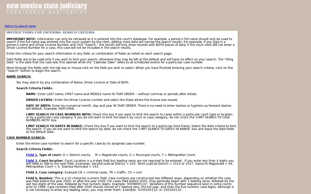 Guadalupe County case search instructions for New Mexico court docket name and case-number fields