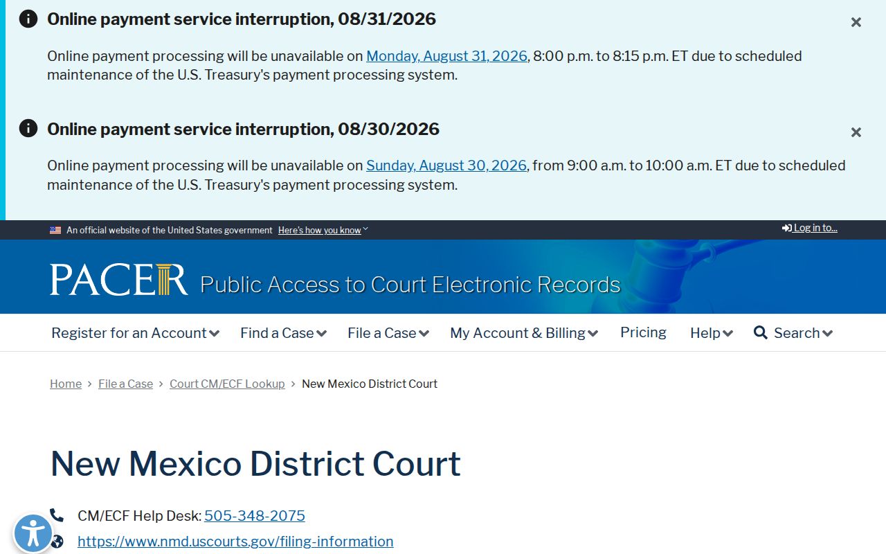 Guadalupe County case search federal court docket PACER New Mexico District Court listing