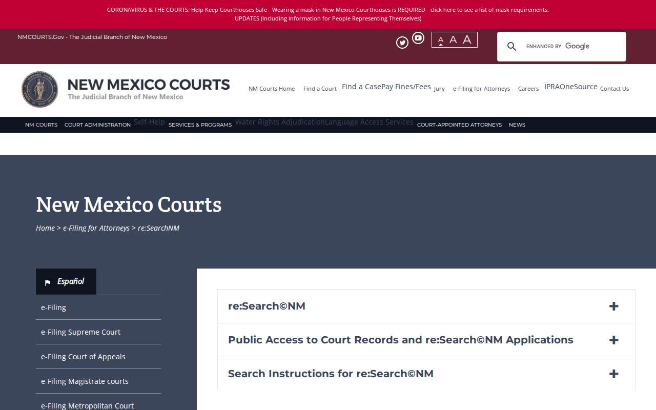 Guadalupe County case search re:SearchNM court docket help screen