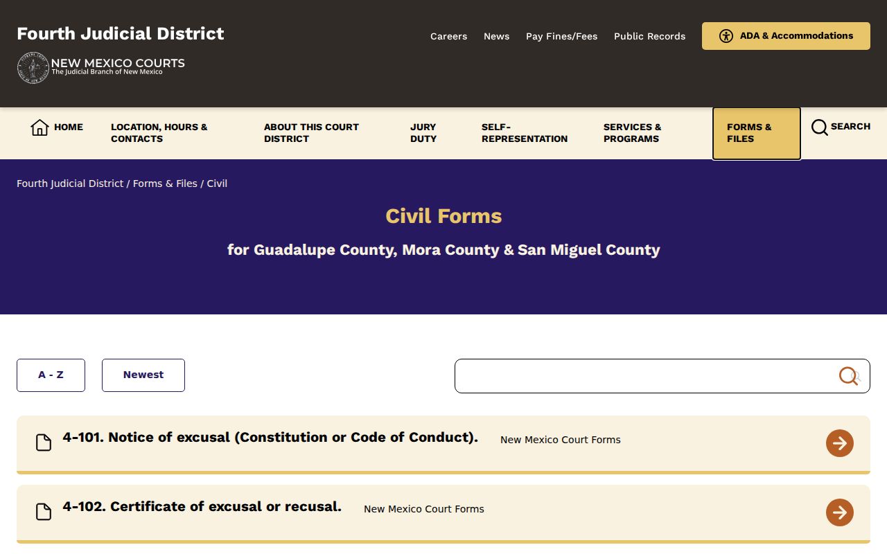 Guadalupe County civil docket Fourth Judicial District civil forms index