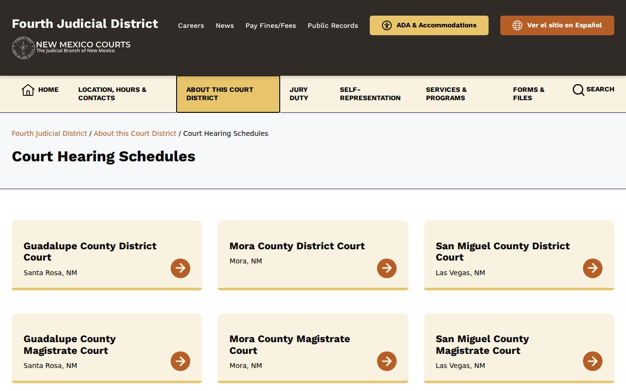 Guadalupe County court calendar Fourth Judicial District docket index