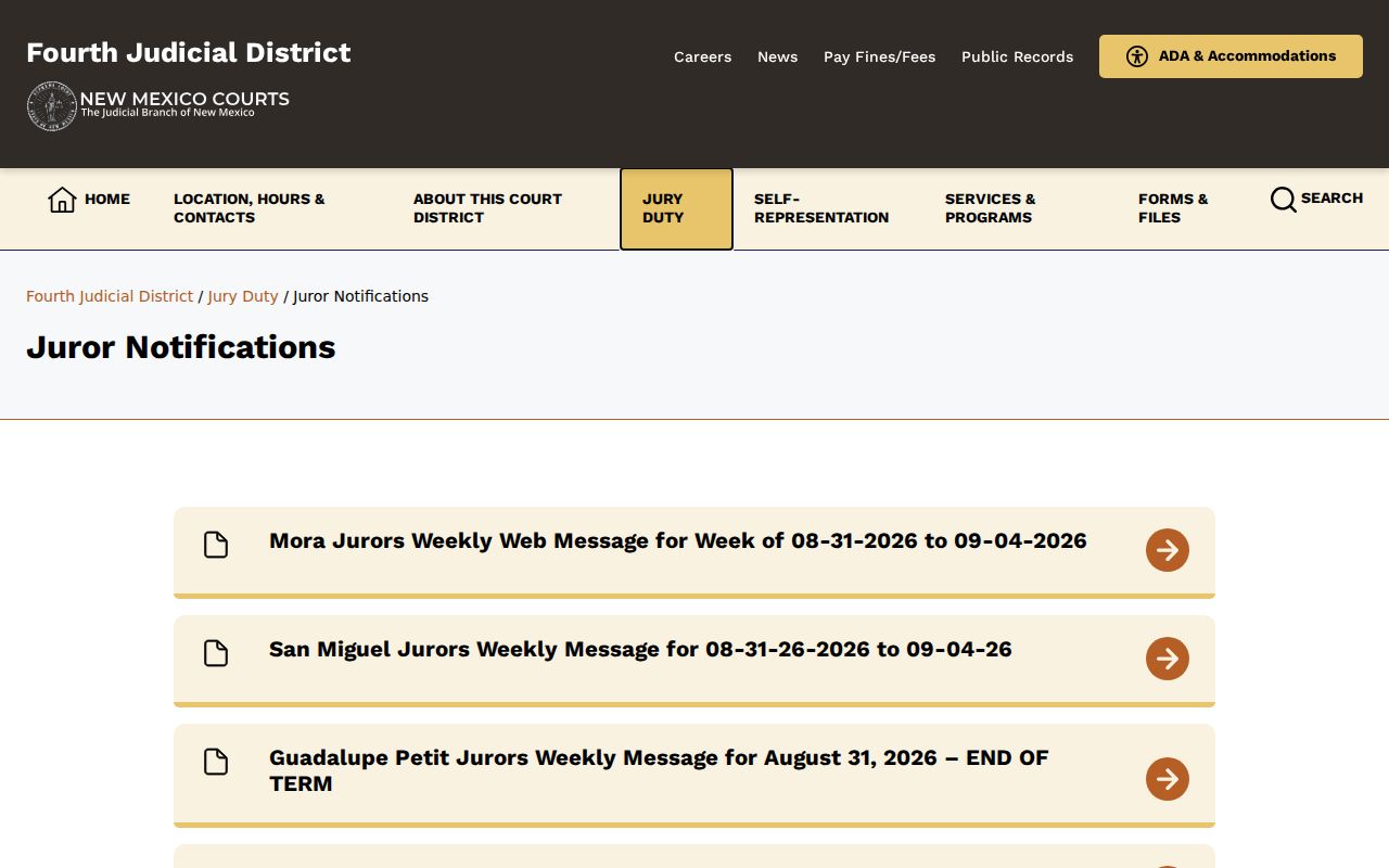 Guadalupe County court calendar jury notification instructions