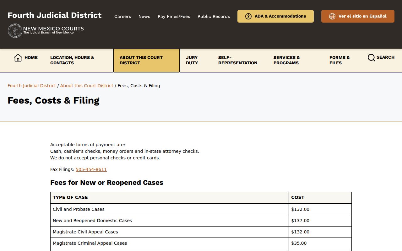Guadalupe County court records Fourth Judicial District copy and certification fee table