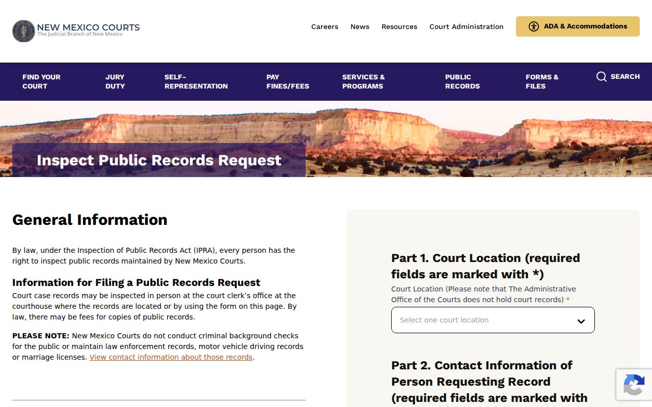 Guadalupe County court records New Mexico Judiciary IPRA request form