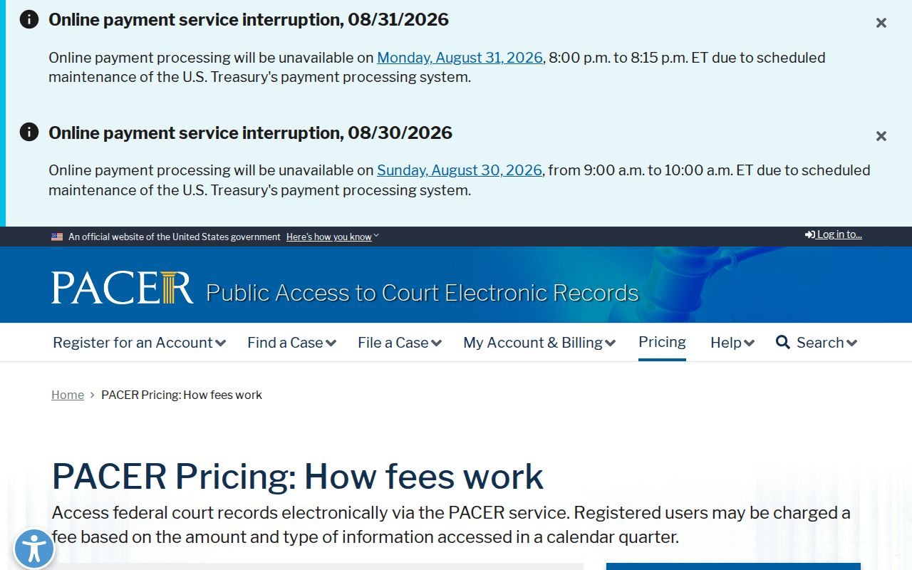 Guadalupe County court records federal PACER electronic-access fee information